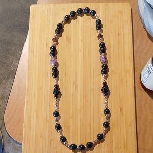 Elegant Black and Purple Beaded Necklace
